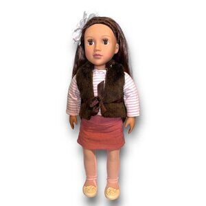 Sienna 18" Doll With Long Brown Hair Wearing Pink Skirt & Faux Fur Vest